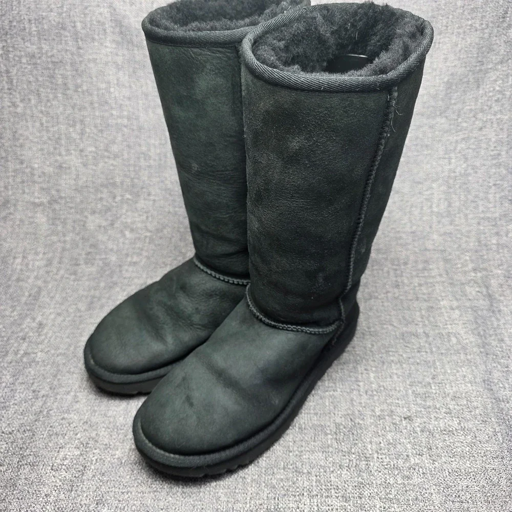 UGG Classic Tall II Shearling Knee High Boots Black Suede Women's Size 7
